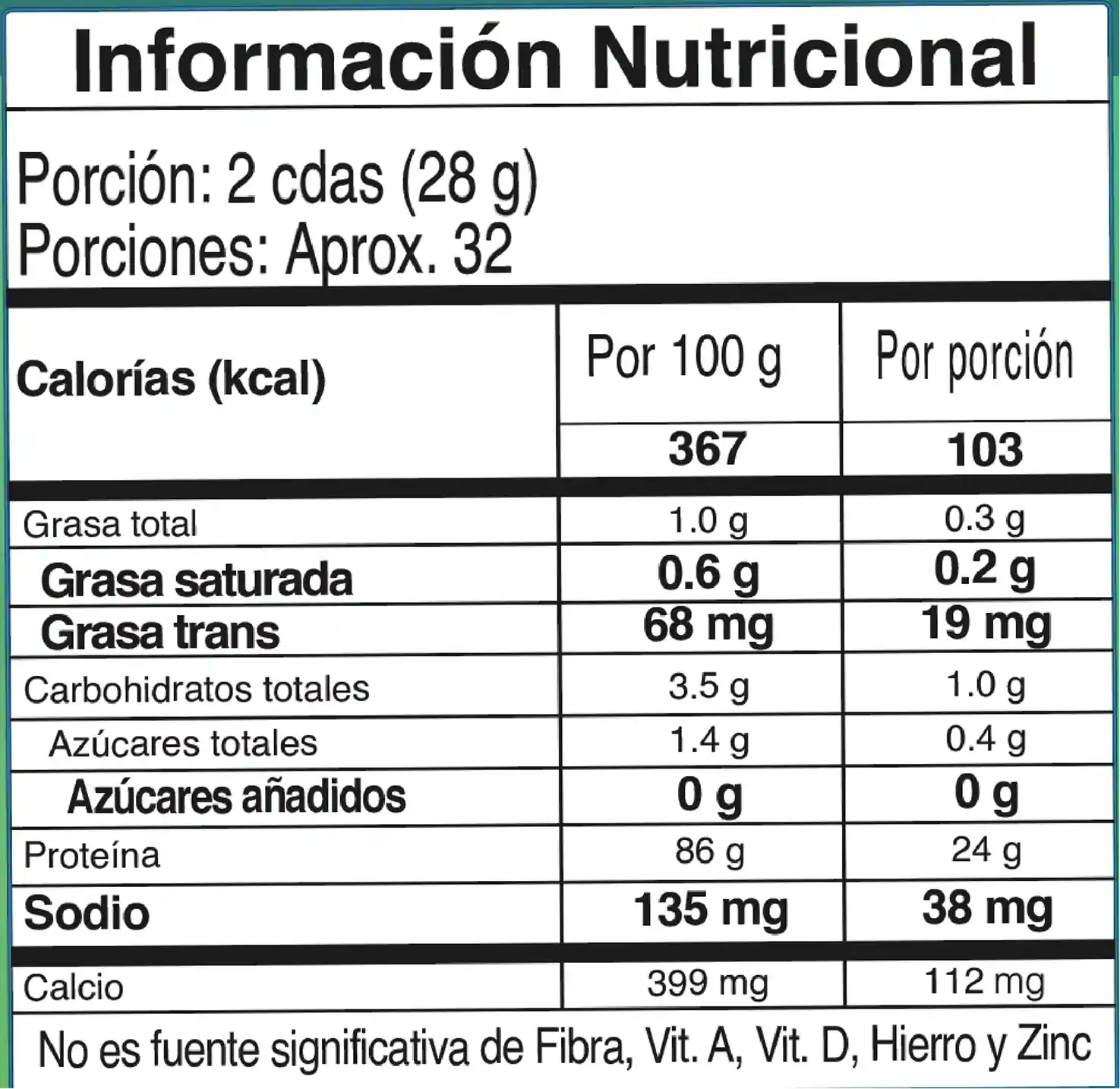 Información Nutricional Vainilla
