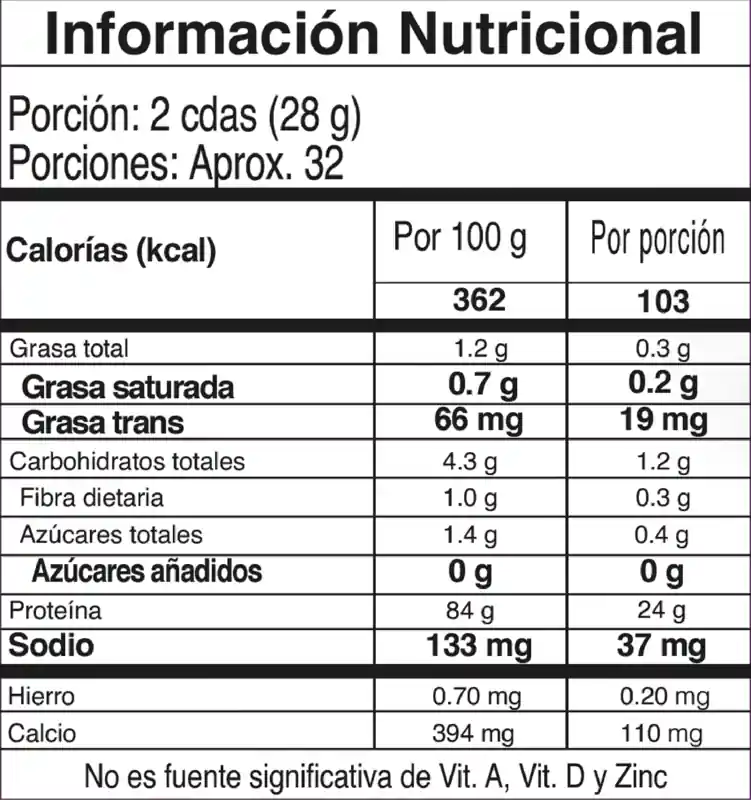 Información Nutricional Chocolate
